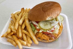 Chicken Club with Bacon & Swiss with French Fries & Can Drink